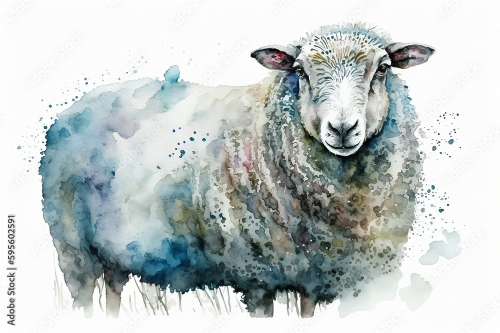 custom made wallpaper toronto digitalWatercolor sheep illustration white background,Generative AI