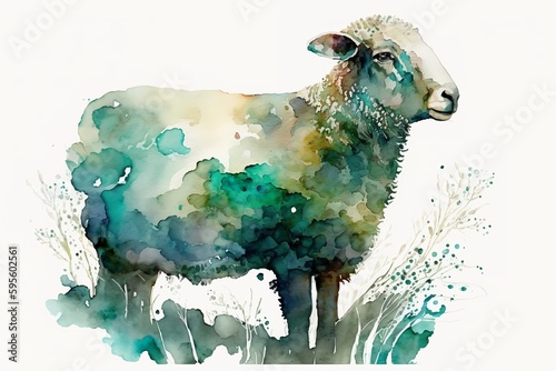 Watercolor sheep illustration white background,Generative AI