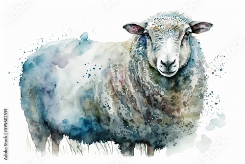 Watercolor sheep illustration white background,Generative AI