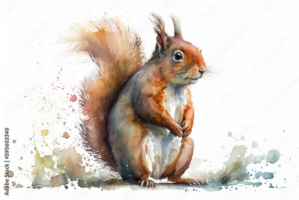 custom made wallpaper toronto digitalWatercolor squirrel illustration white background,Generative AI