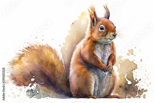 Watercolor squirrel illustration white background,Generative AI
