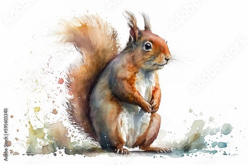 Watercolor squirrel illustration white background,Generative AI