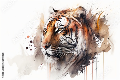 Wallpaper Mural Watercolor tiger illustration white background,Generative AI Torontodigital.ca