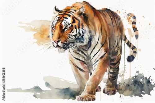 Wallpaper Mural Watercolor tiger illustration white background,Generative AI Torontodigital.ca
