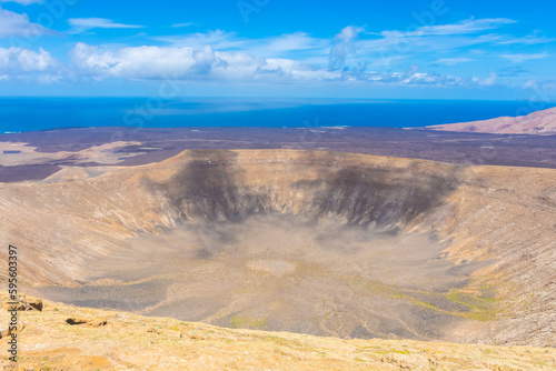 The big crater  of Caldera Blanca volcano, Lanzarote, Canary Islands, Spain