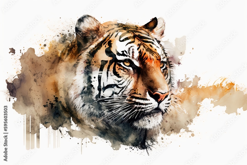 custom made wallpaper toronto digitalWatercolor tiger illustration white background,Generative AI