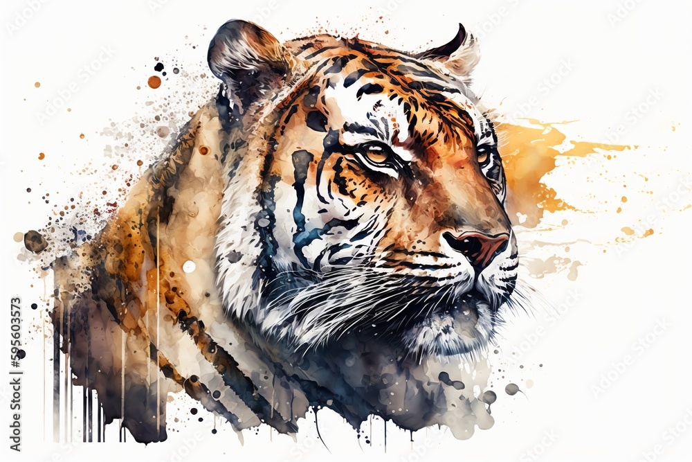 custom made wallpaper toronto digitalWatercolor tiger illustration white background,Generative AI