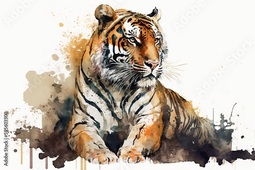 Watercolor tiger illustration white background Generative AI