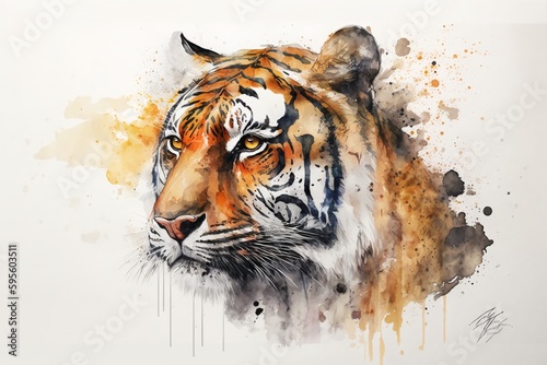 Wallpaper Mural Watercolor tiger illustration white background,Generative AI Torontodigital.ca