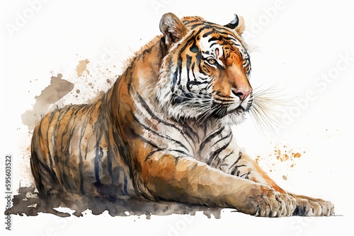 Wallpaper Mural Watercolor tiger illustration white background,Generative AI Torontodigital.ca