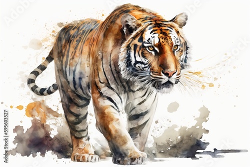 Wallpaper Mural Watercolor tiger illustration white background,Generative AI Torontodigital.ca