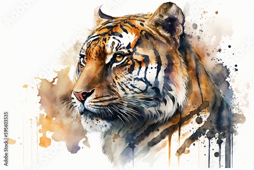 Wallpaper Mural Watercolor tiger illustration white background,Generative AI Torontodigital.ca