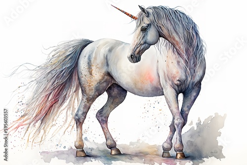 Watercolor unicorn illustration white background,Generative AI photo