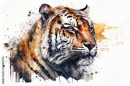 Wallpaper Mural Watercolor tiger illustration white background,Generative AI Torontodigital.ca