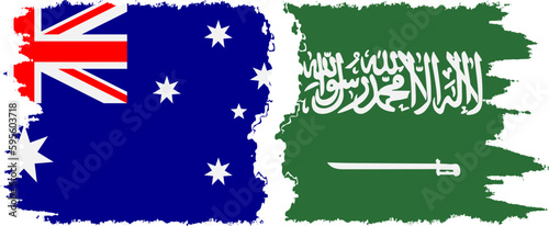 Saudi Arabia and Australia grunge flags connection vector