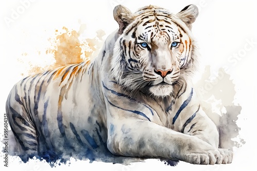 Wallpaper Mural Watercolor white tiger illustration white background,Generative AI Torontodigital.ca