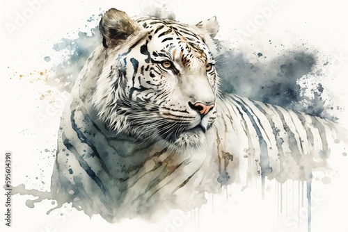 Wallpaper Mural Watercolor white tiger illustration white background,Generative AI Torontodigital.ca