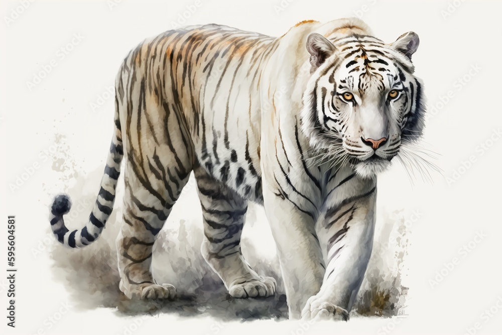 Obraz premium Watercolor white tiger illustration white background,Generative AI