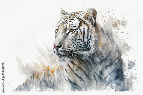 Wallpaper Mural Watercolor white tiger illustration white background,Generative AI Torontodigital.ca