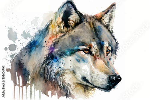 Wallpaper Mural Watercolor white wolf illustration white background,Generative AI Torontodigital.ca