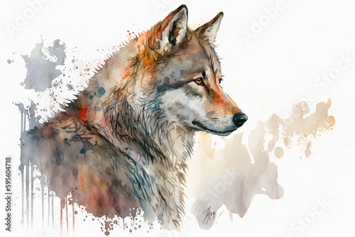 Watercolor white wolf illustration white background Generative AI