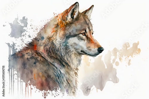 Wallpaper Mural Watercolor white wolf illustration white background,Generative AI Torontodigital.ca