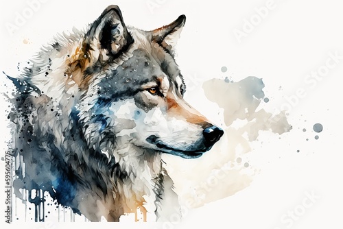 Watercolor white wolf illustration white background,Generative AI