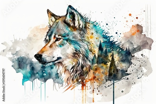 Wallpaper Mural Watercolor white wolf illustration white background,Generative AI Torontodigital.ca