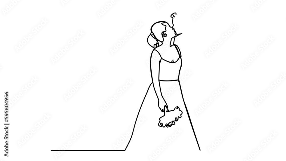 continuous line drawing wedding Line art. The characters of the husband and wife's bride and groom are married continuous line drawing wedding Line art. The characters of the husband and wife's bride and groom are married