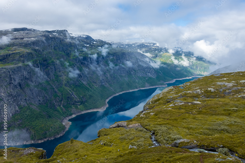 Beautiful view of the lake in Trolltunga hiking trail,  Norway