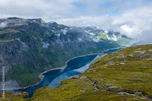 Fototapeta Naklejka Na Ścianę i Meble -  Beautiful view of the lake in Trolltunga hiking trail,  Norway