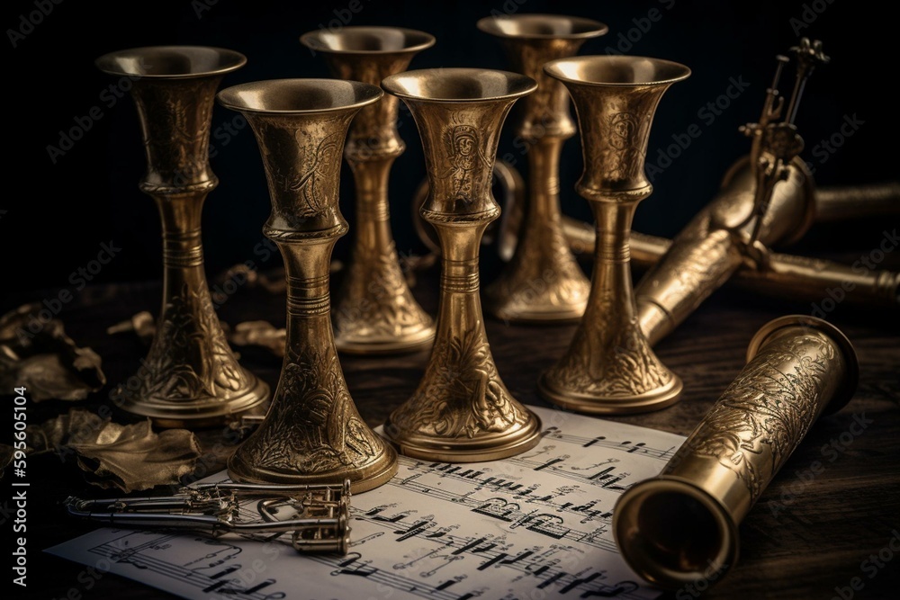 Image depicting the seven trumpets from the Bible. Published in St