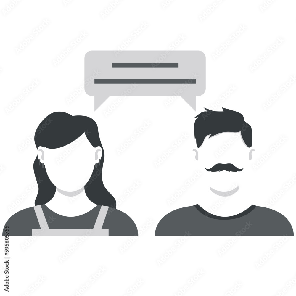 Dialogue illustration. Speech bubble between faceless man and woman on white background Dialogue illustration. Speech bubble between faceless man and woman on white background