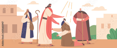 Jesus Heals Man Standing on Knees, Performing Miracles And Demonstrating His Divine Power Through Compassion And Faith