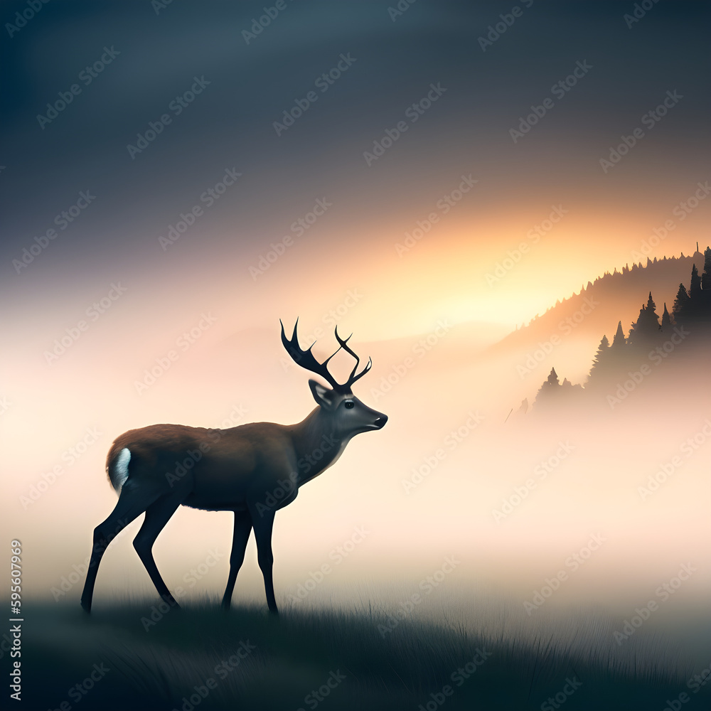 a proud deer on a field, AI generated a proud deer on a field, AI generated