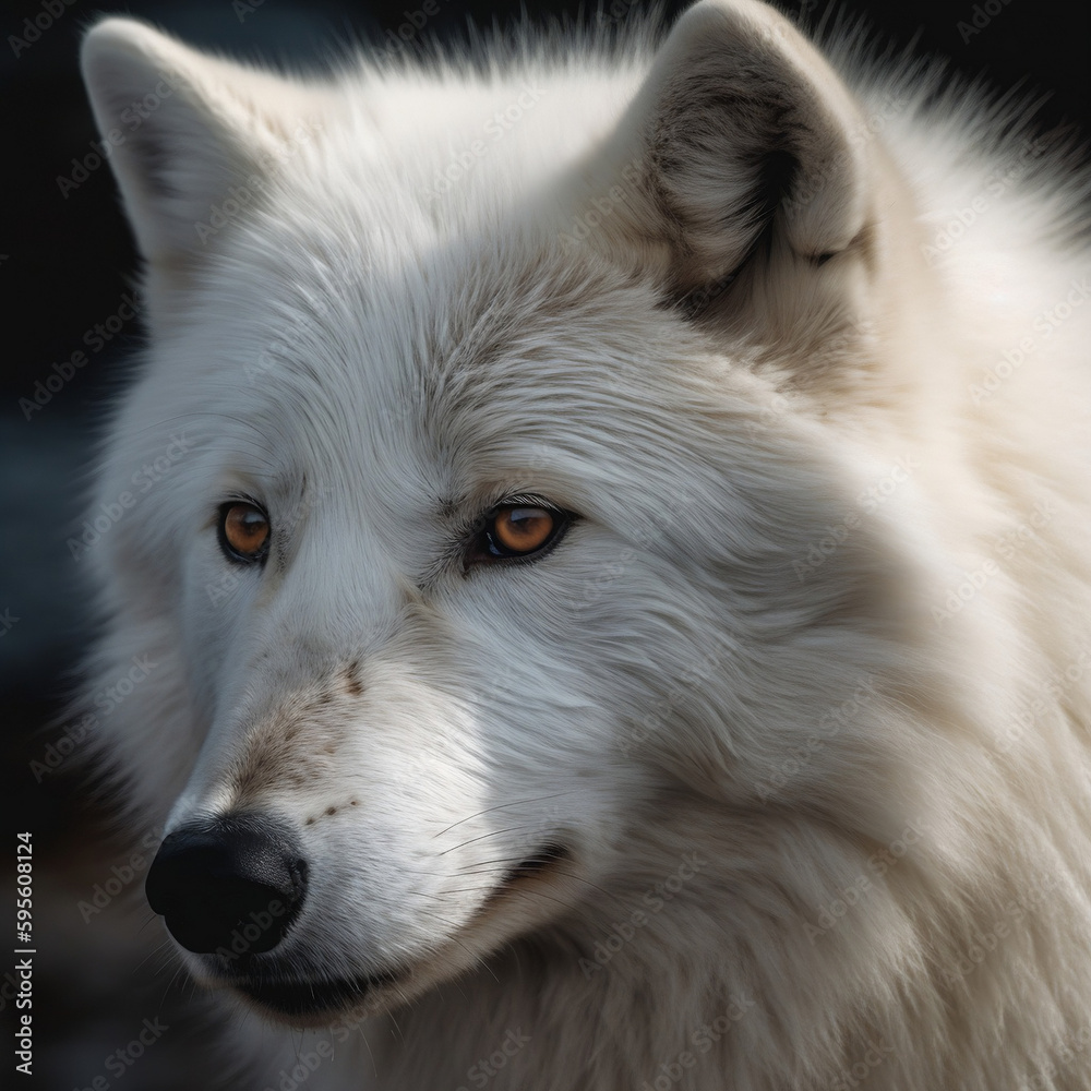 White wolf closeup face. Generative AI. #5
