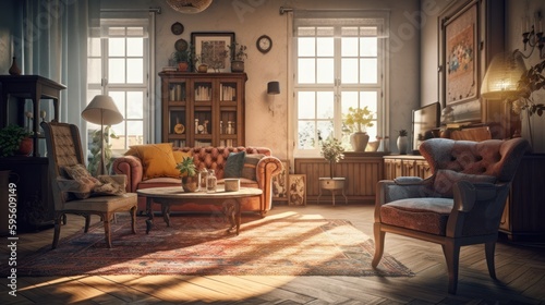 Vintage interior design room with beautiful lightning generative ai