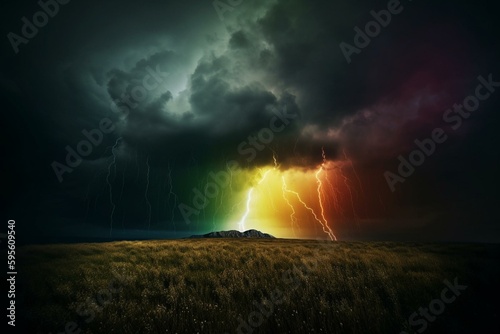 Thunderstorm with rainbow backdrop. Generative AI