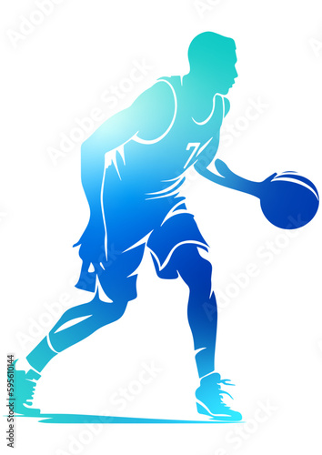 Colorful silhouette of a basketball player in action