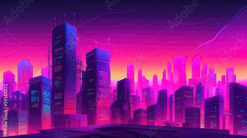  Science Fiction Futuristic Cyberpunk Neon Night City Street  illustration Concept. generative Ai