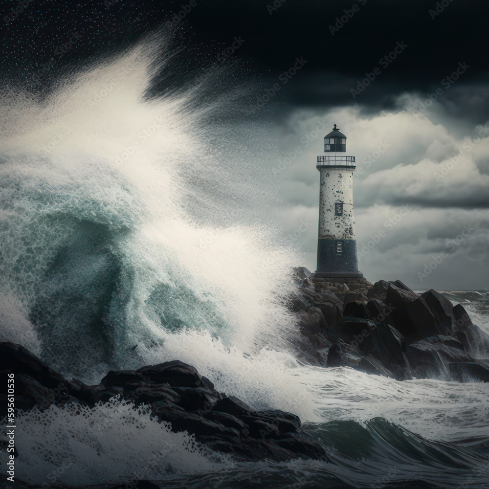 Lighthouse in a storm. Ai Generated