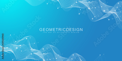Digits abstract background with connected line and dots, wave flow. Digital neural networks. Network and connection background for your presentation. Graphic polygonal background. Vector illustration.