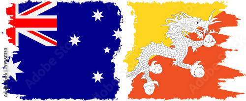 Bhutan and Australia grunge flags connection vector
