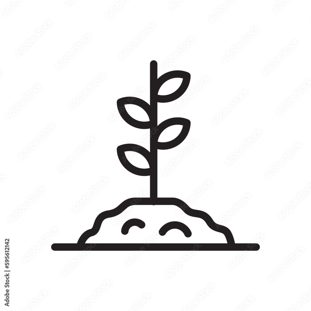 Planting vector line icon. Seedling flat sign design. Planting nature leaf symbol pictogram. UX UI isolated icon of seedling planting leaf. Linear icon outline seed symbol Planting vector line icon. Seedling flat sign design. Planting nature leaf symbol pictogram. UX UI isolated icon of seedling planting leaf. Linear icon outline seed symbol