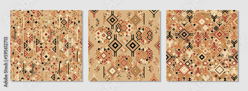 Tribal ethnic seamless pattern in Aztec style. Ikat geometric folklore ornament. Indian, Gypsy, Mexican, Scandinavian, folk patterns. Unique background made in boho style. African textile print. 