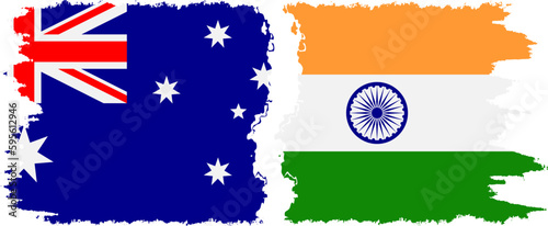 India and Australia grunge flags connection vector