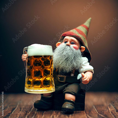dwarf drinks beer from a large mug Generative AI
