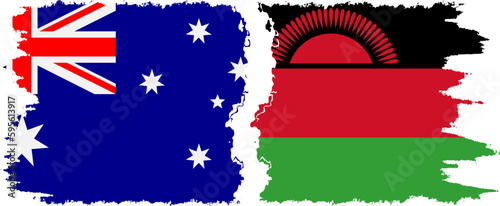 Malawi and Australia grunge flags connection vector