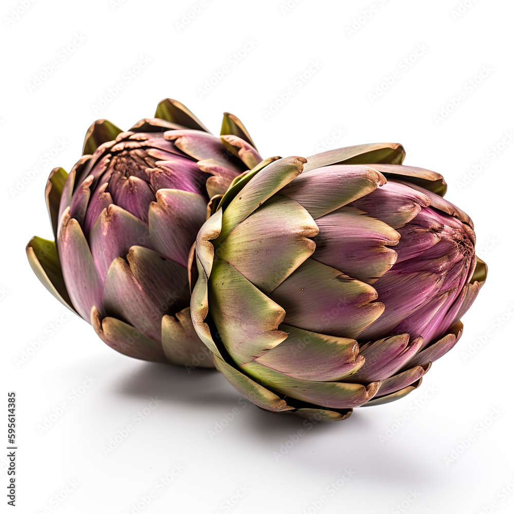 Obraz premium Artichokes on white background. Generative AI.