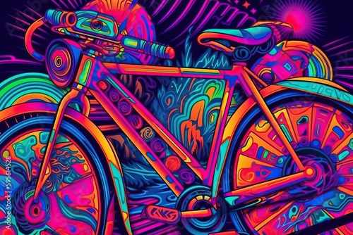 Bicycle painting pop art collage style in neon bold color (Ai generated)